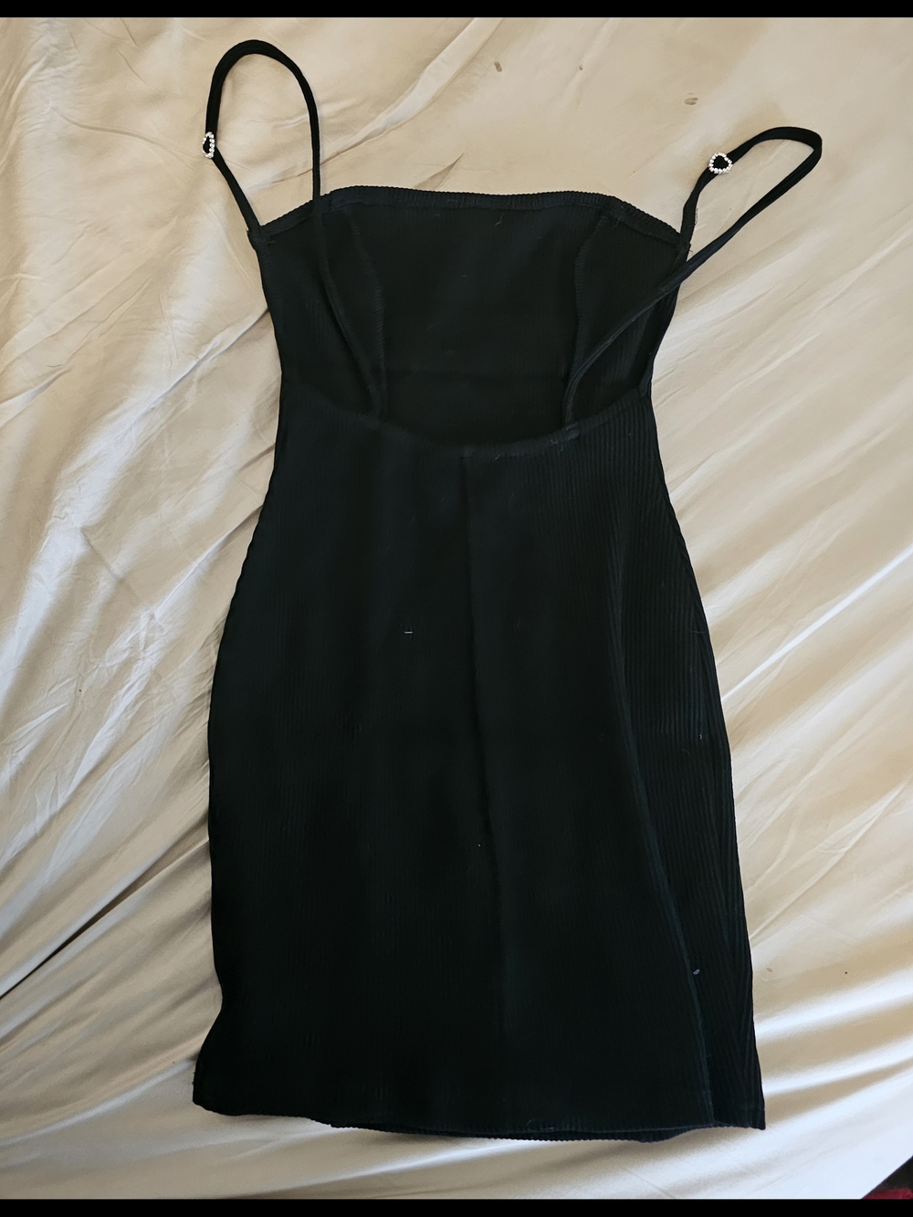 Black Ribbed Bodycon Dress with Scalloped Neckline - Picture 3 of 6